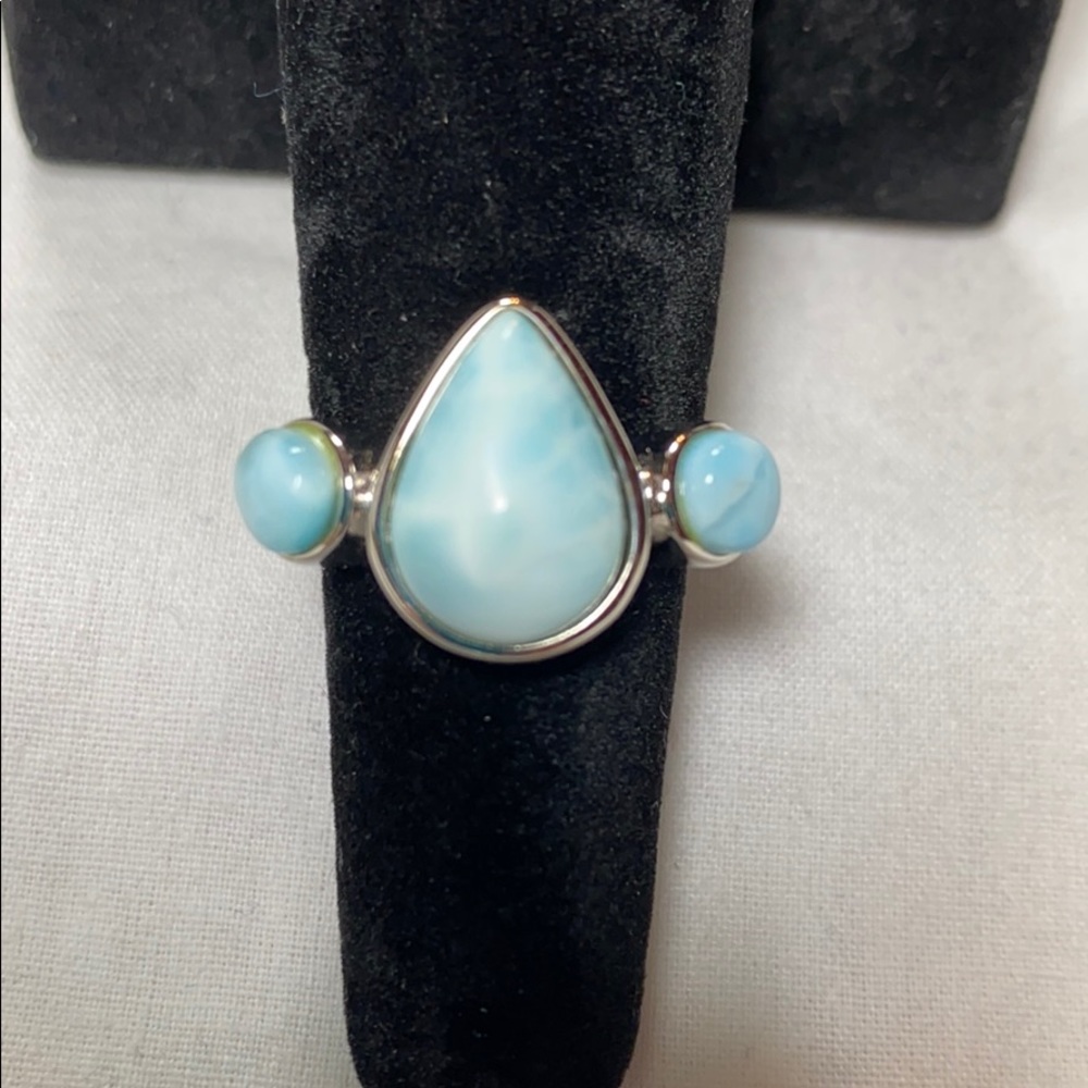 Pear & Round Cabochon Shape Larimar Ring
